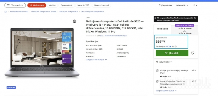 Dell Latitude 5520 / i5 1135G7 / 16GB / 256GB / 1.59 KG