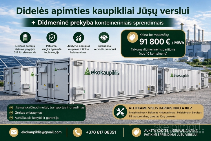 MEGAWATINĖS ENERGIJOS KAUPIMO SISTEMOS SAULĖS PARKAMS IR VERSLUI