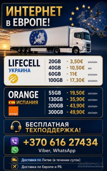 Sim kortelės veikiančios visoje europoje.SIM-карты