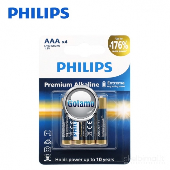 1228 AAA LR03 4vnt Philips Premium Alkaline baterijos elementai