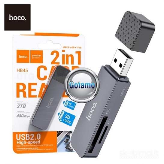 1258 Micro SD (TF) ir SD kortelių skaitytuvas USB 2.0 Hoco HB45