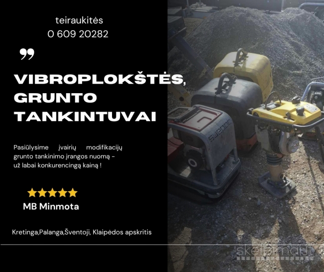 Vibroplokštės, grunto tankinimo įranga. Nuoma, priežiūra, remontas