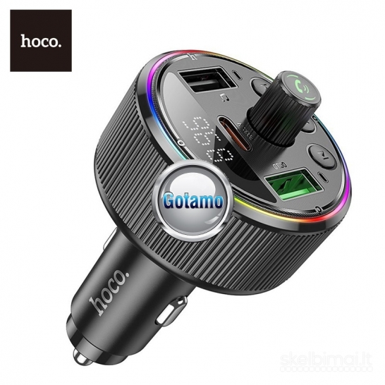 1264 FM moduliatorius Hoco E82 su Type-C 30W ir USB QC 3.0 – iki 68W galia