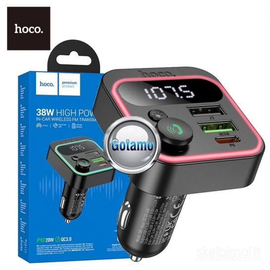 1265 FM moduliatorius Hoco E85 su Type-C 20W lizdu ir USB QC 3.0 lizdu