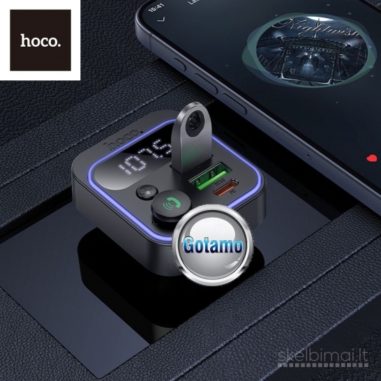 1265 FM moduliatorius Hoco E85 su Type-C 20W lizdu ir USB QC 3.0 lizdu