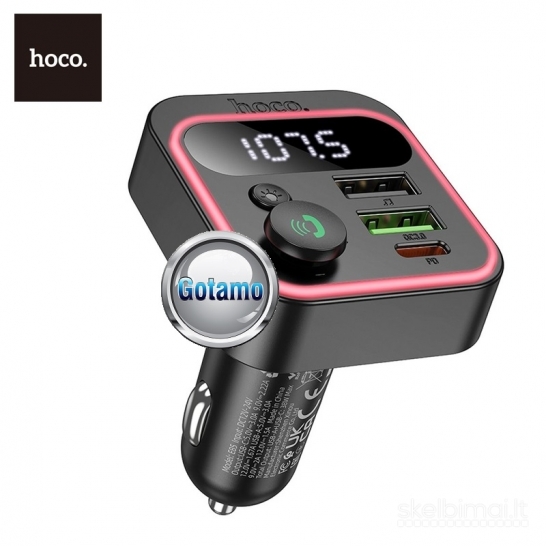 1265 FM moduliatorius Hoco E85 su Type-C 20W lizdu ir USB QC 3.0 lizdu
