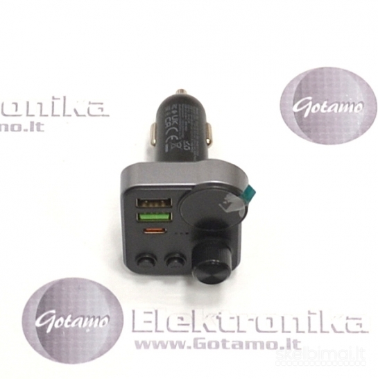 1266 FM moduliatorius Hoco E86 su Type-C 30W ir USB QC 3.0 – iki 48W galia