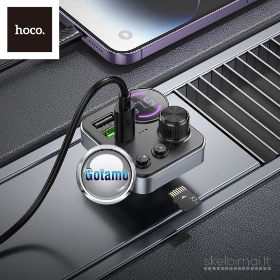 1266 FM moduliatorius Hoco E86 su Type-C 30W ir USB QC 3.0 – iki 48W galia
