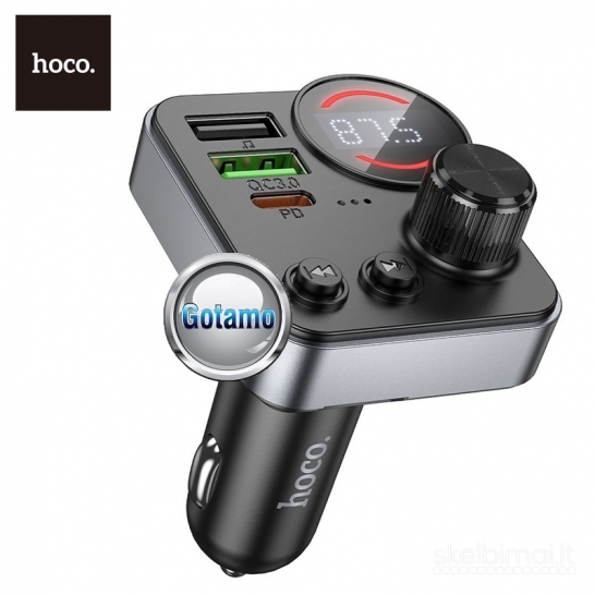 1266 FM moduliatorius Hoco E86 su Type-C 30W ir USB QC 3.0 – iki 48W galia