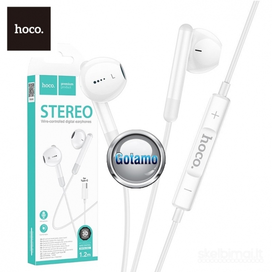1281 Type-C ausinės Hoco Stereo 3D su plastikiniais antgaliais WWW.GOTAMO.LT