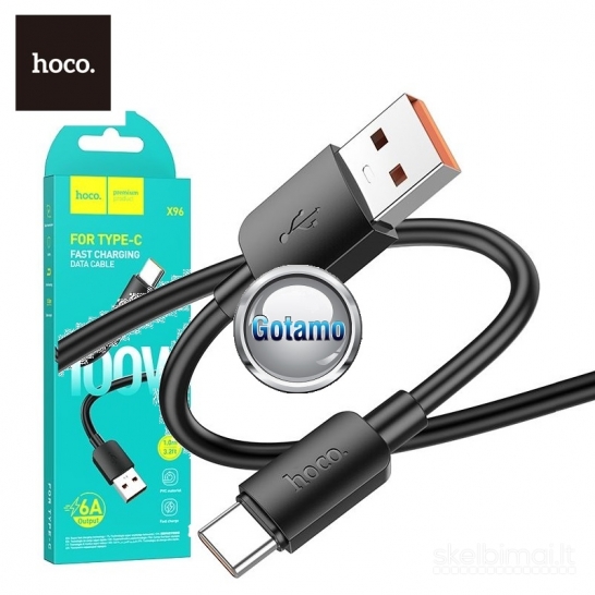 1288 Type-C laidas 1 metras 100W Hoco WWW.GOTAMO.LT