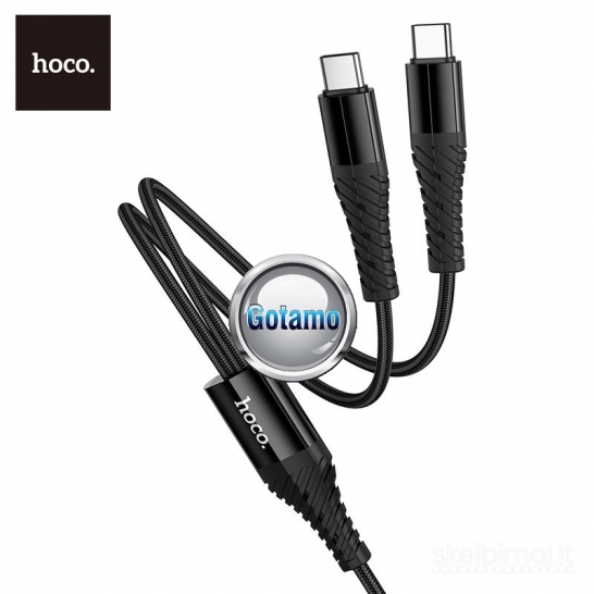 1289 Type-C į 2x Type-C laidas 1 metras 60W Hoco WWW.GOTAMO.LT