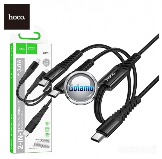 1289 Type-C į 2x Type-C laidas 1 metras 60W Hoco WWW.GOTAMO.LT