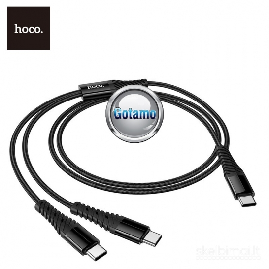 1289 Type-C į 2x Type-C laidas 1 metras 60W Hoco WWW.GOTAMO.LT