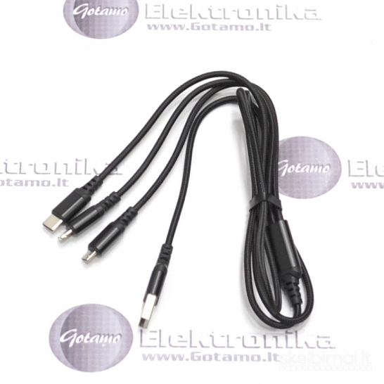 1290 3in1 laidas Apple Lightning, Type-C, Micro USB 1 metras 15W Hoco