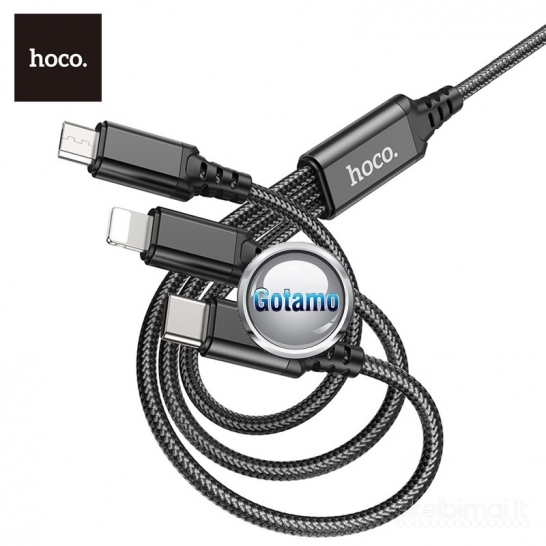 1290 3in1 laidas Apple Lightning, Type-C, Micro USB 1 metras 15W Hoco
