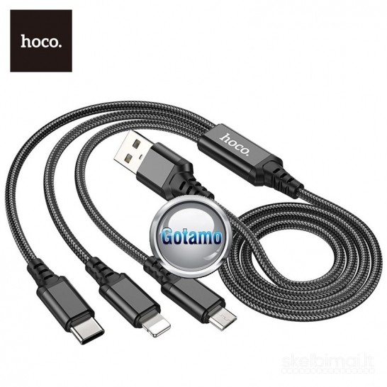 1290 3in1 laidas Apple Lightning, Type-C, Micro USB 1 metras 15W Hoco
