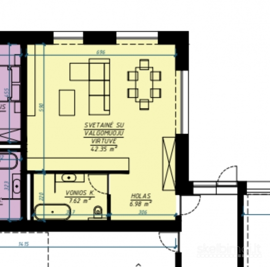 2 kambarių butas su terasa, parkavimo vieta (elektromobilio krov.)