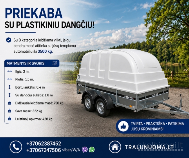 PRIEKABOS SU PLASTIKINIU DANGČIU NUOMA  
