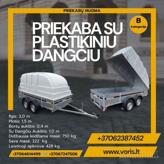 PRIEKABOS SU PLASTIKINIU DANGČIU NUOMA  