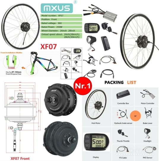 Naujas MXUS 250W-500W Variklio Komplektas Dviračio Elektrifikavimui Su Ratlankiu