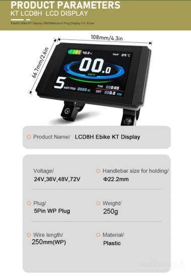 Naujas išmanusis e-dviračio spalvotas ekranas Kt-LCD 8H