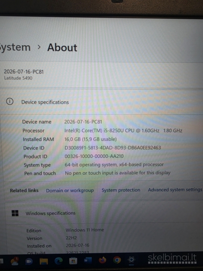 Dell Latitude 5490. i5-8250U. 16 gb/ 256 gb.