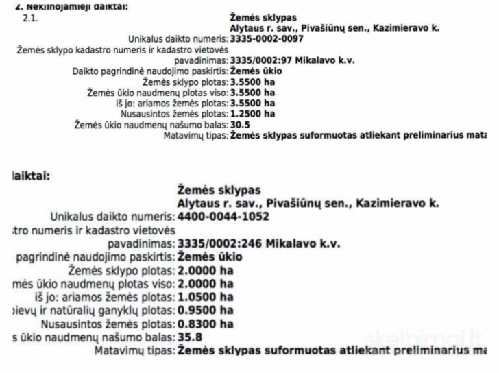 Parduodu du besiribojančius žemės ūkio paskirties sklypus šalia upės Varėnė