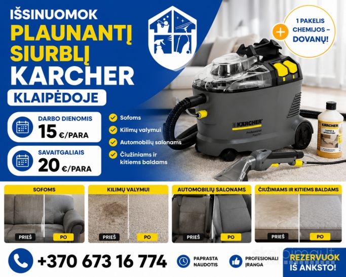 Plaunančio Karcher Puzzi8/1 siurblio nuoma