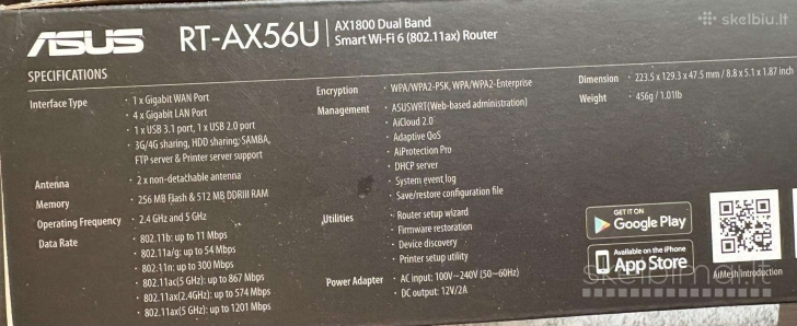 Asus RT-AX56U AX1800 Wifi 6 maršrutizatorius