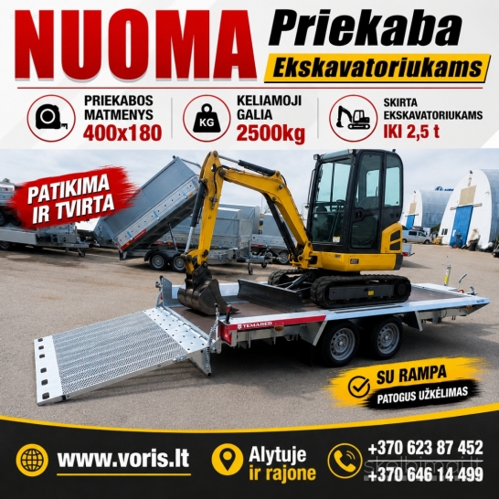 PRIEKABŲ NUOMA NUO MOTOCIKLAMS SKIRTŲ IKI ESKAVATORINIŲ www.voris.lt