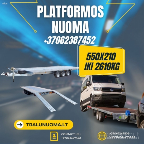 ESKAVATORINIŲ-MOTO-PLATFORMŲ-BORTINIŲ-TENTINIŲ PRIEKABŲ NUOMA