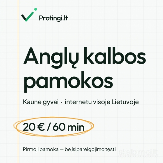 Anglų kalbos korepetitorius – gyvai Kaune arba internetu