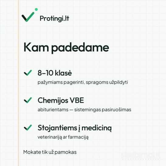 Chemijos korepetitorius per parą – Kaune arba internetu