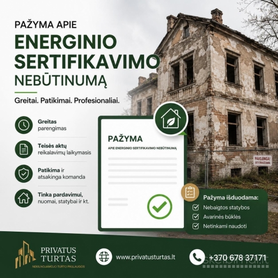 Pastatų energinis naudingumo sertifikatas ir pažymos – skubiai visoje LIETUVOJE
