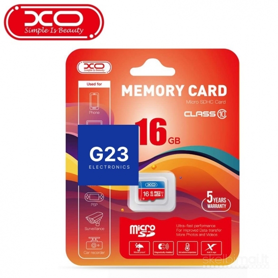 1319 Atminties kortelė Micro SD 16GB 10 klasės XO WWW.G23.LT
