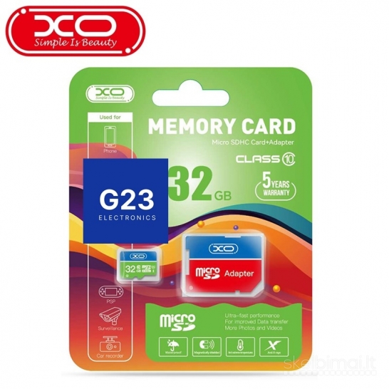 1320 Atminties kortelė Micro SD 32GB 10 klasės su SD adapteriu XO WWW.G23.LT