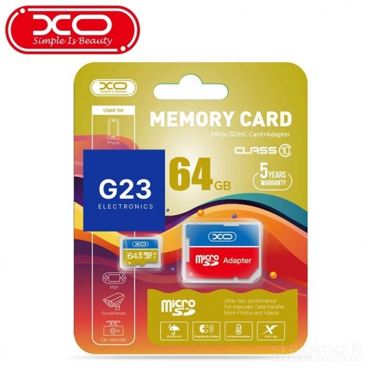 1321 Atminties kortelė Micro SD 64GB 10 klasės su SD adapteriu XO WWW.G23.LT