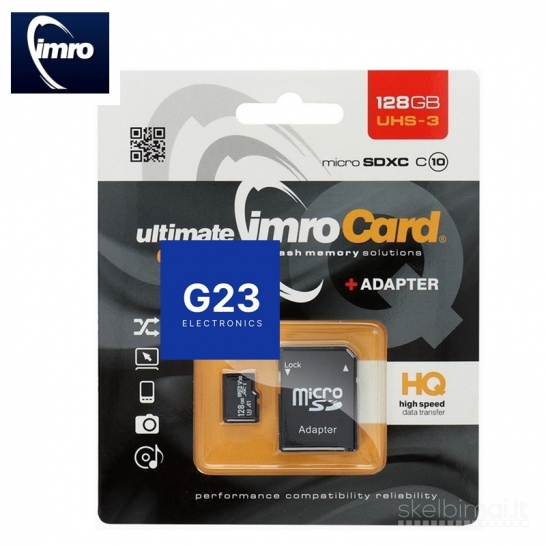 1322 Atminties kortelė Micro SD 128GB 10 klasės su SD adapteriu IMRO WWW.G23.LT