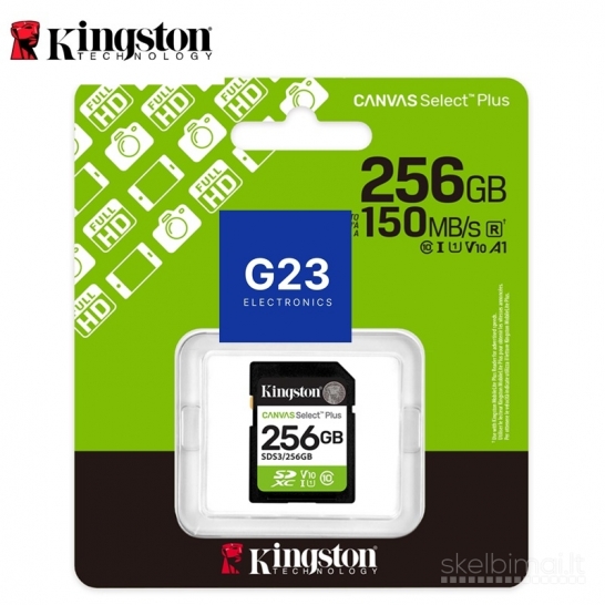 1323 Atminties kortelė SD 256GB Kingston Canvas Select Plus 150MB/s WWW.G23.LT