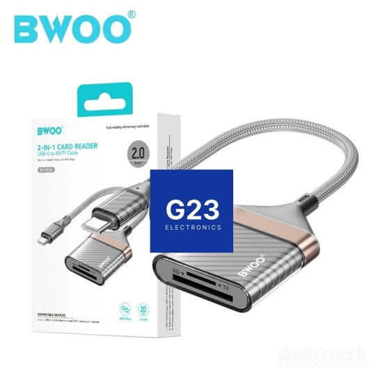 1046 Atminties kortelių skaitytuvas Micro SD ir SD su Type-C jungtimi BWOO