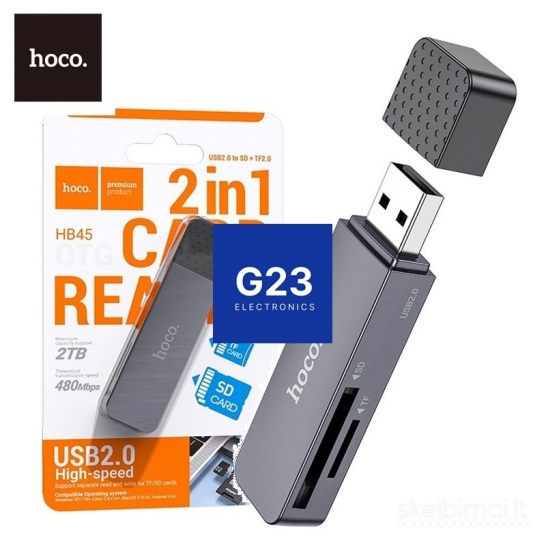 1258 Atminties kortelių skaitytuvas Micro SD ir SD su USB 2.0 jungtimi Hoco HB45