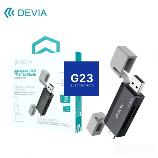 1324 Atminties kortelių skaitytuvas Micro SD ir SD su USB ir Type-C Devia
