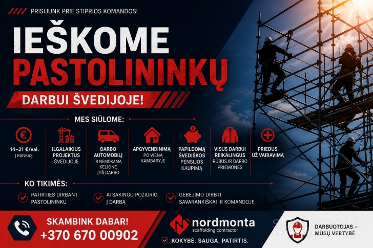 Pastolininkai darbui Švedijoje