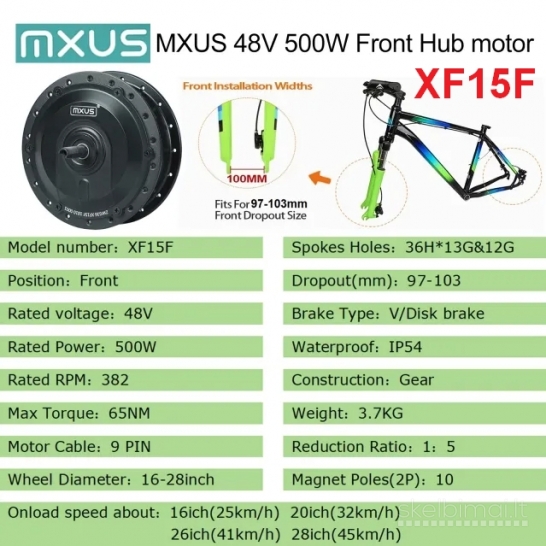 Naujas Priekinis El. Dviračio Variklis Mxus XF15F 500W 48V