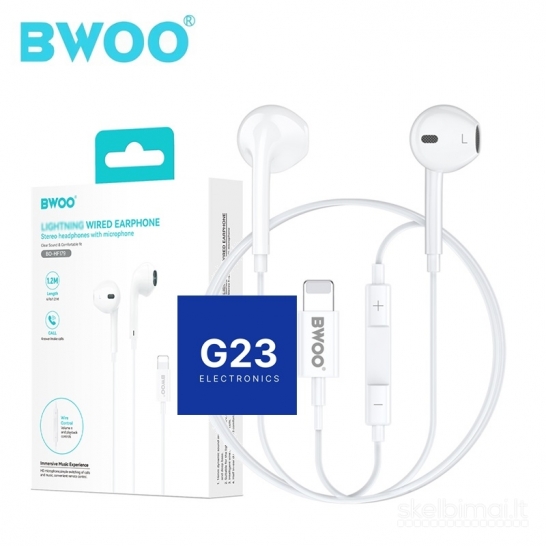 1809 Laidinės Lightning ausinės BWOO su plastikiniais antgaliais WWW.G23.LT