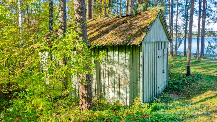 Prie ,,Baltųjų Lakajų" ežero su pakrante, pušyne, poilsio namai