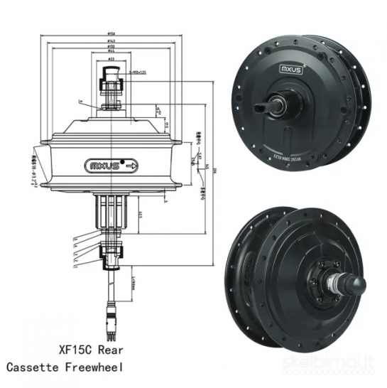 Naujas Galinis El. Dviračio Variklis MXUS XF15C 350W 36V
