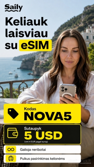 Saily nuolaidos kodas NOVA5 - internetas užsienyje su Saily eSIM