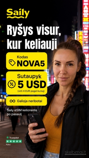 Saily nuolaidos kodas NOVA5 - internetas užsienyje su Saily eSIM